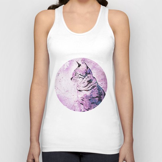 pink Watercolor Cat Art Unisex Tank Top