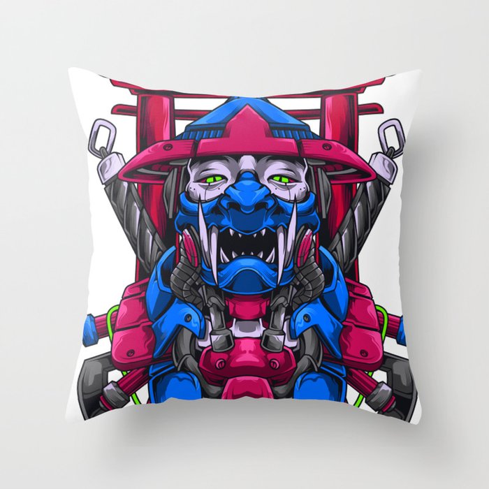 Oni Demon Cyberpunk Throw Pillow