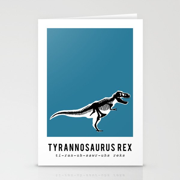 T-Rex Dinosaur Fossil / Skeleton in blue Stationery Cards
