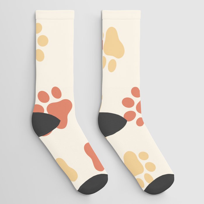 Cute Dog & Cat Paws On Pastel Background Print Pattern Socks