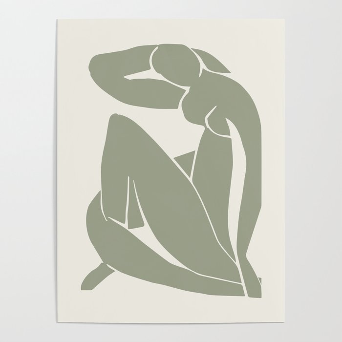 Sage Green Matisse Nude Art, Henri Matisse Abstract Art, Mid Century Art Decor Poster