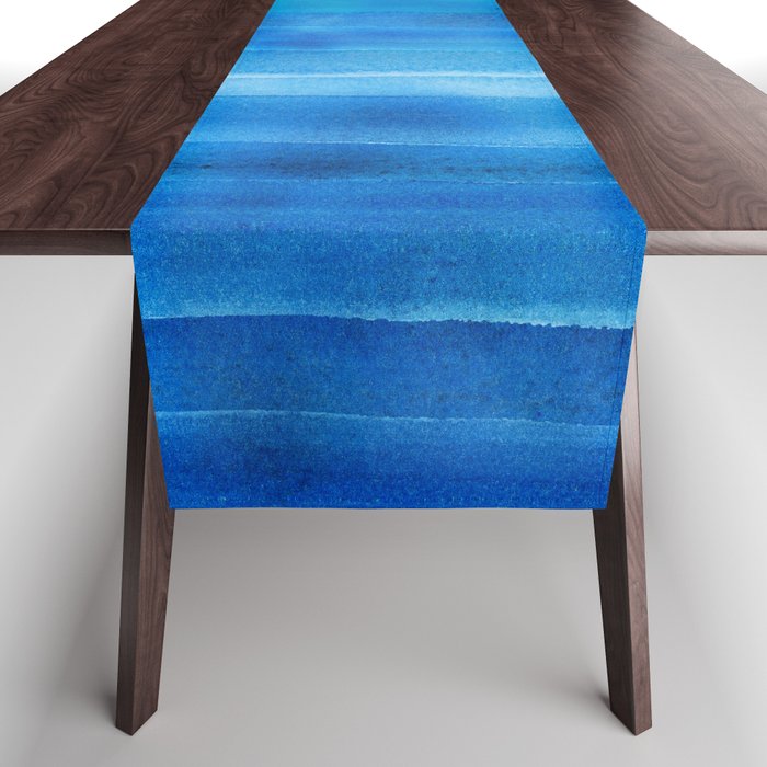 Abstract Ocean Sky | Blue Watercolor Stripe Pattern Table Runner