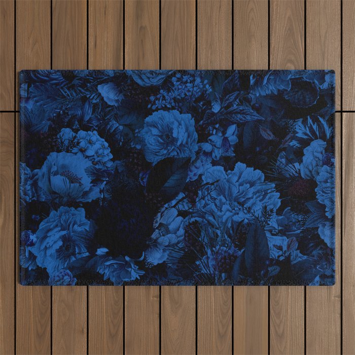 winter flowers seamless pattern 01 big dark blue Outdoor Rug by