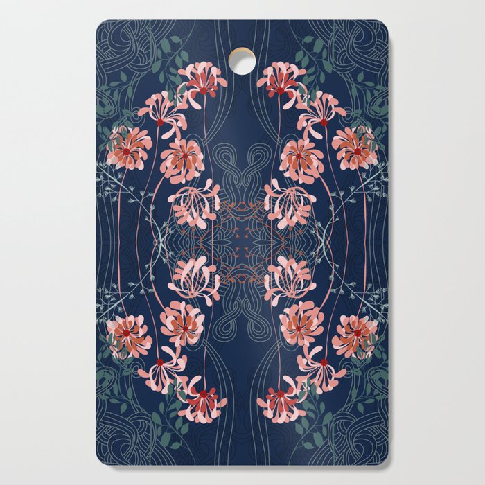 Art Nouveau floral pattern with lines – dark blue Cutting Board