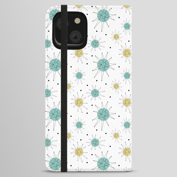 Franciscan Starburst Aqua Blue Yellow Mid Century Pattern iPhone Wallet Case