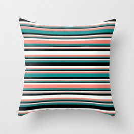 [ Thumbnail: Mint Cream, Salmon, Dark Cyan & Black Colored Lined/Striped Pattern Throw Pillow ]