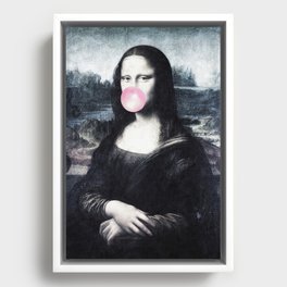Mona Lisa blowing bubblegum bubbles Framed Canvas