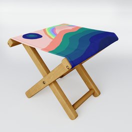 XOX, pink blue landscape, rainbow e sun, Graphic design Folding Stool