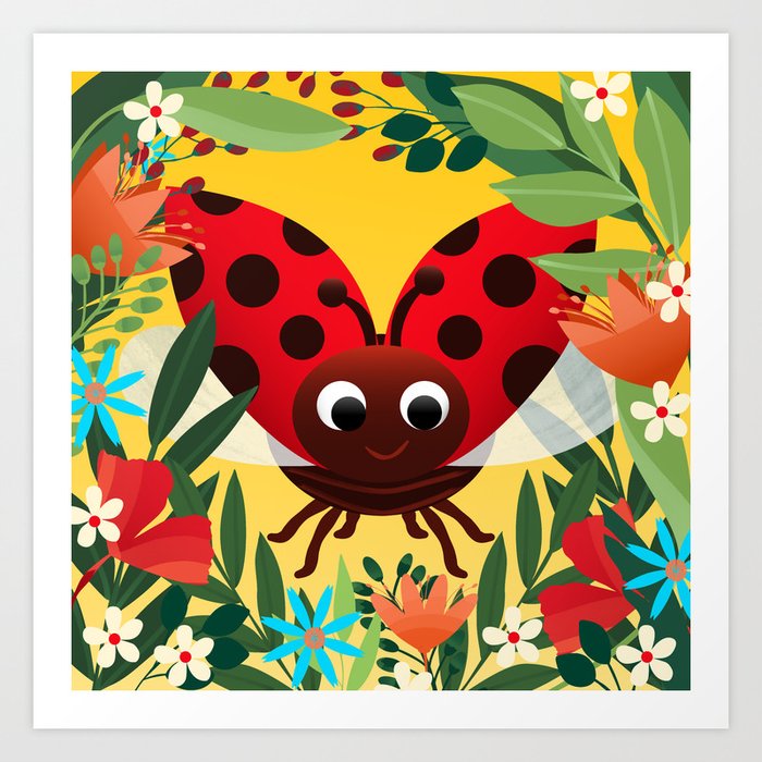Happy Ladybird Ladybug Beetle Art Print