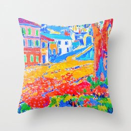 Restaurant de la Machine at Bougival by Maurice de Vlaminck ( famous Fauvist painting digitally enhanced by WatermarkNZ Press.)  Throw Pillow
