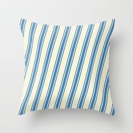 [ Thumbnail: Beige and Blue Colored Pattern of Stripes Throw Pillow ]