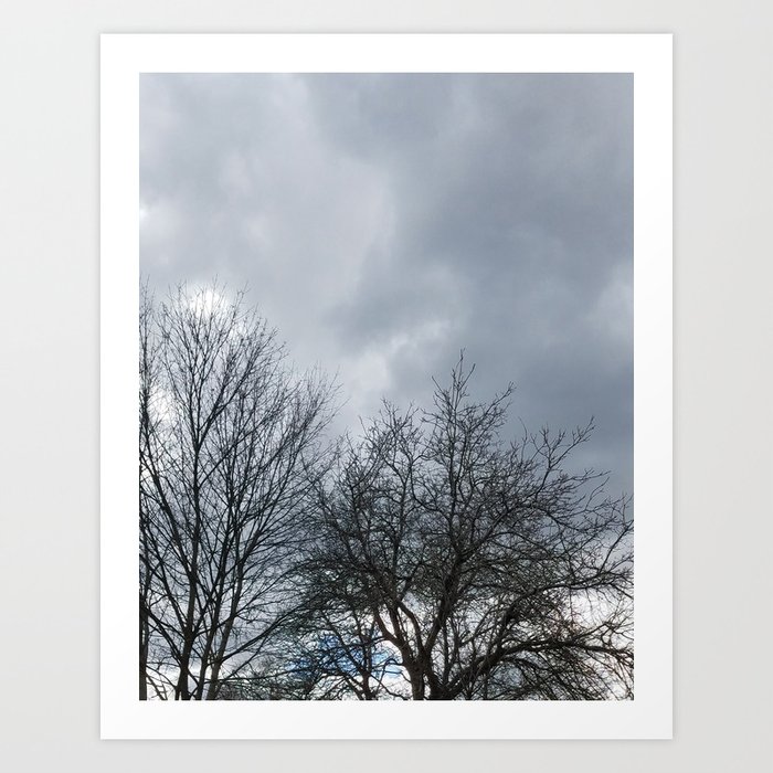 Winter Sky Cloudy Winter Sky Beautiful Clouds And Trees Art Print