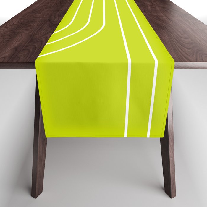 Minimal Line Curvature LXXII Lime Green Mid Century Modern Arch Abstract Table Runner