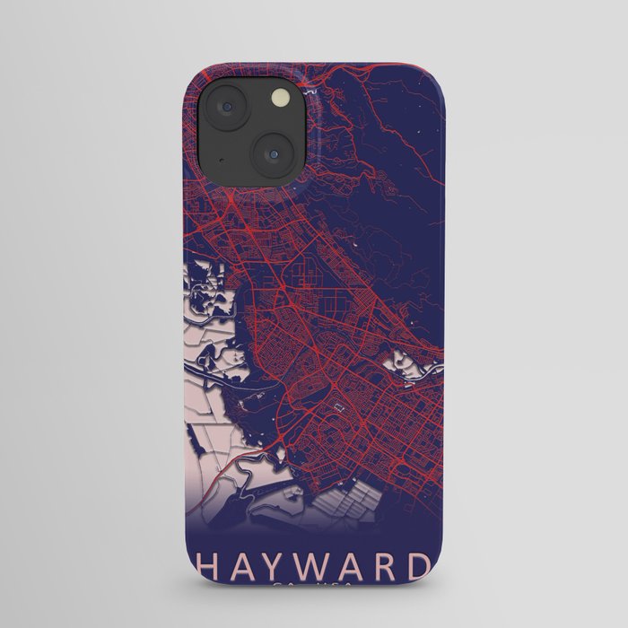 Hayward, CA, USA, Blue, White, City, Map iPhone Case
