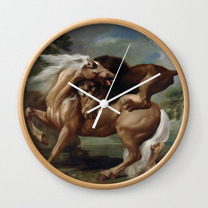 A Lion Attacking a Horse Wall Clock