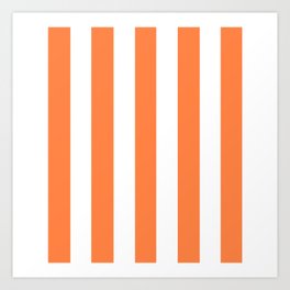 Mango Tango orange - solid color - white vertical lines pattern Art Print | Modern, Minimal, Beautiful, Colour, Pattern, Stripes, Vertical, Whitelines, Color, Amazing 