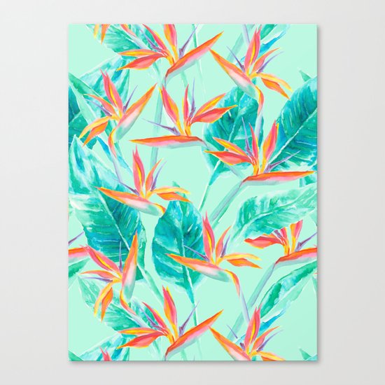 Birds Of Paradise Mint Canvas Print