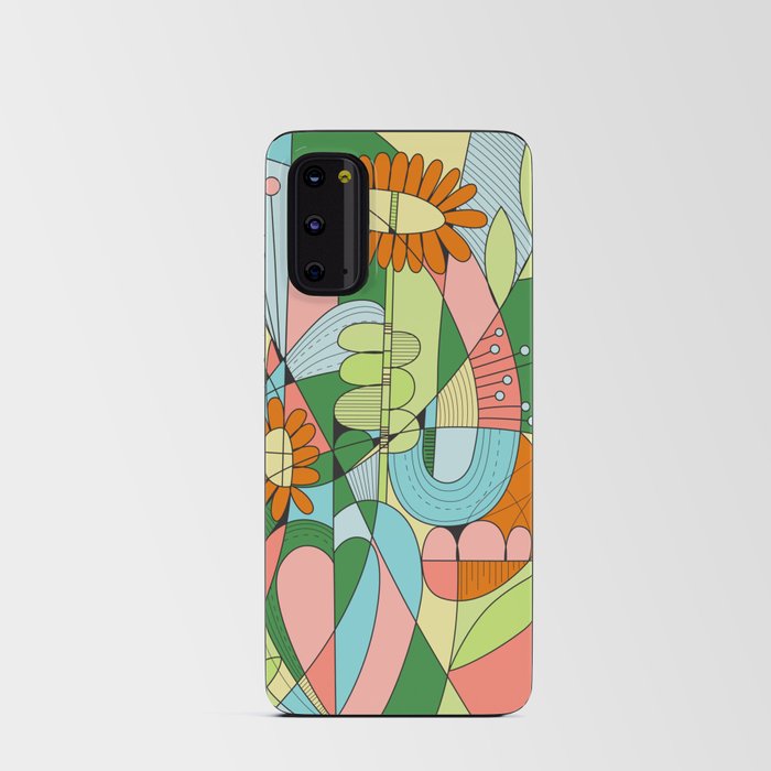 Orange and Blue Abstract Floral Android Card Case