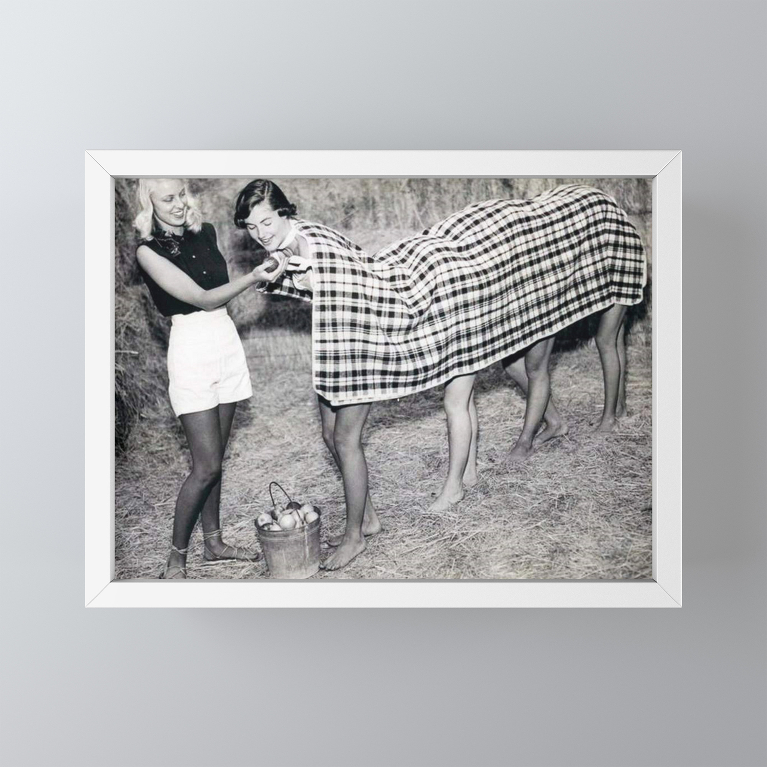 Girls just horsing around with each other vintage humorous funny black and  white photograph - photography - photographs Framed Mini Art Print by  Astrid Arkhangelsky | Society6