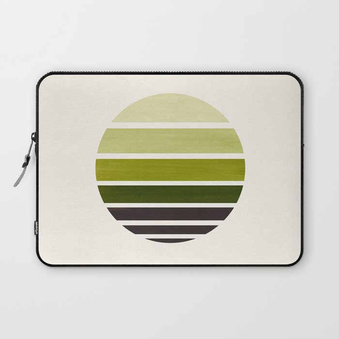 Olive Green Mid Century Modern Minimalist Circle Round Photo Staggered Sunset Geometric Stripe Desig Laptop Sleeve