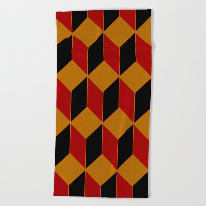 Cube wall - red & black & yellow Beach Towel