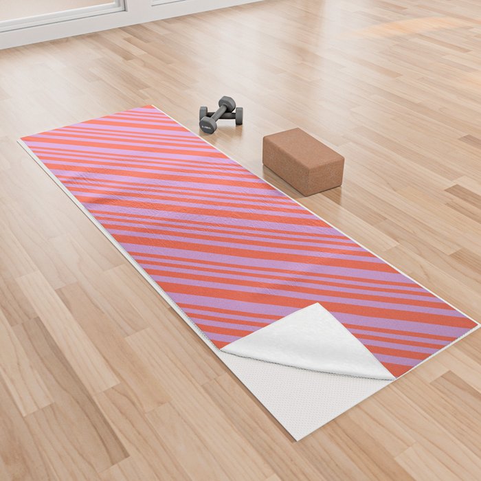 Red and Plum Colored Pattern of Stripes Yoga Towel