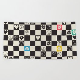 Happy Checkered pattern rainbow Beach Towel