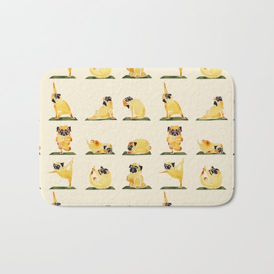 Pug Yoga Watercolor Bath Mat