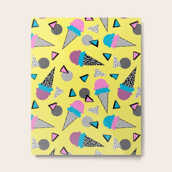 Cruncher - memphis throwback ice cream cone desert 1980s 80s style retro geometric neon pop art Metal Print