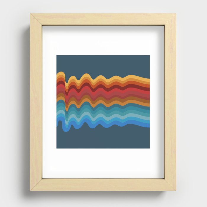 Colorful Retro Wavy Art Pattern in Red and Blue Recessed Framed Print
