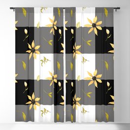 Farmhouse buffalo check and yellow sunflowers pretty pattern Blackout Curtain