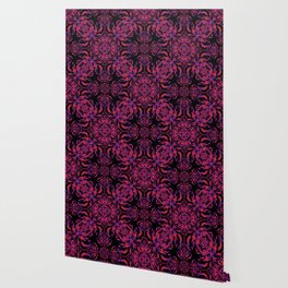 Seamless ornament. Modern geometric seamless pattern with red and purple repeating elements on a black background.  Wallpaper