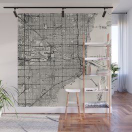 USA, Miami - City Map - Black and White Aesthetic Wall Mural