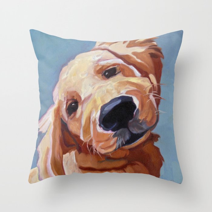 Golden Retriever Puppy Original Oil Painting Throw Pillow