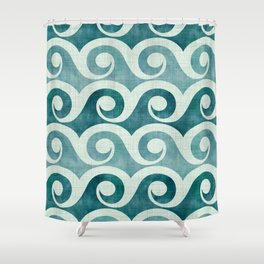 Vintage Waves Tropical Teal Geometric Pattern Shower Curtain