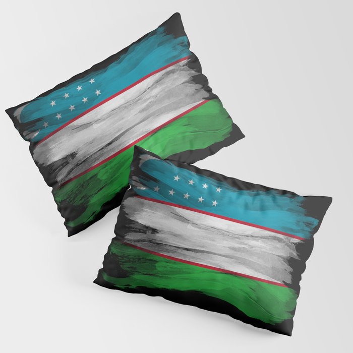 Uzbekistan flag brush stroke, national flag Pillow Sham