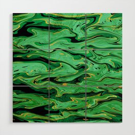 Emerald green and black fluid art, bright green marble texture Wood Wall Art