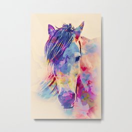 Horses Metal Print | Wild Flowers, Painting, Mustard Yellow, Floral, Watercolor, Wild Horses, Horses For Girls, Blue Flowers, Horse Print, Running Horses 