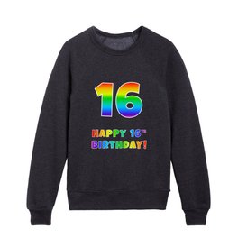 [ Thumbnail: HAPPY 16TH BIRTHDAY - Multicolored Rainbow Spectrum Gradient Kids Crewneck ]