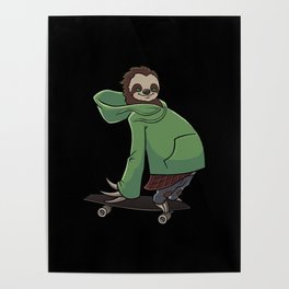 Sloth Skateboarding on a Longboard Poster