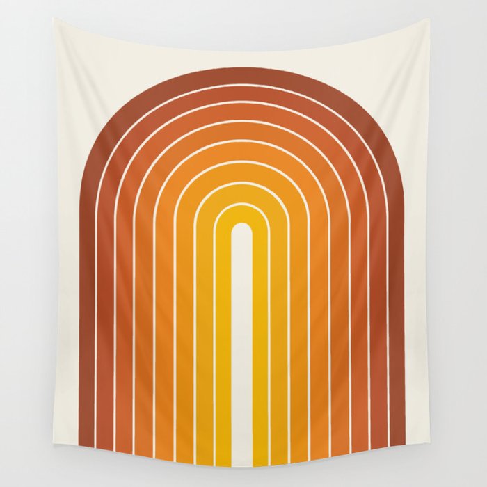 Gradient Arch IX Retro Orange Mid Century Modern Rainbow Wall Tapestry