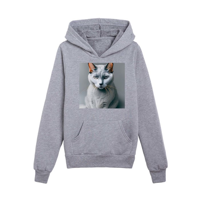 Russian Blue Cat Mixed Media 2 Kids Pullover Hoodie