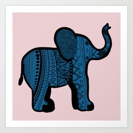 Pink and Blue zentangle Elephant Art Print | Doodle, Pattern, Wildlife, Elphant, Blue, Cute Animals, Safari, Cute Animal, Baby Shower, Animal 