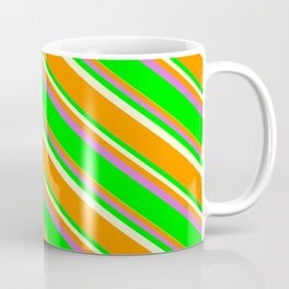 [ Thumbnail: Light Yellow, Dark Orange, Orchid, and Lime Colored Lined Pattern Coffee Mug ]