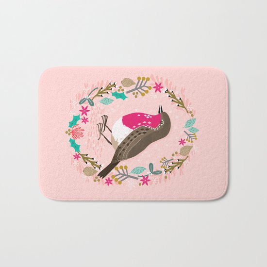 European Robin by Andrea Lauren Bath Mat