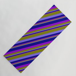 [ Thumbnail: Green, Medium Slate Blue, Dark Blue, and Dark Violet Colored Pattern of Stripes Yoga Mat ]