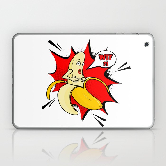 Vector adult character. Funny illustration naked banan with boobs and pop  art cloud WTF. Banana stri Laptop & iPad Skin by Milatoo