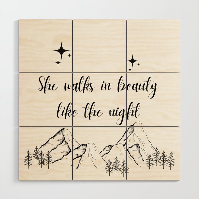 She Walks In Beauty Poem - Lord Byron - Poetry Quote - Literature Lovers - Artwork Wood Wall Art