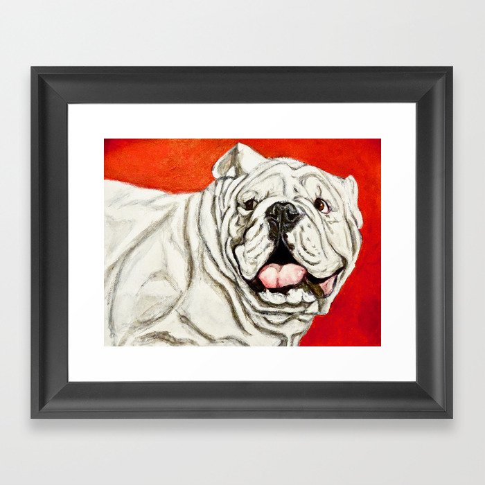 Uga the Bulldog Painting - Red Background Framed Art Print
