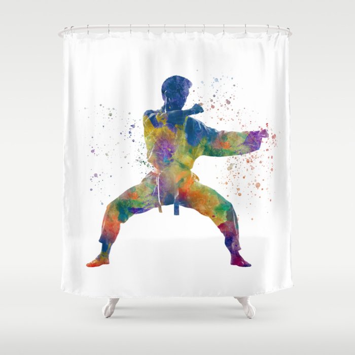 martial art-karate in watercolor Shower Curtain
